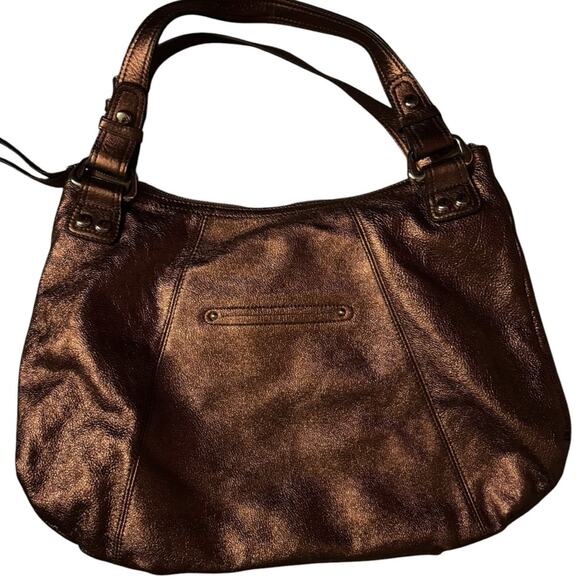 B Makowsky Large Bronze/Copper Metallic Leather Shoulder Handbag - Picture 3 of 9